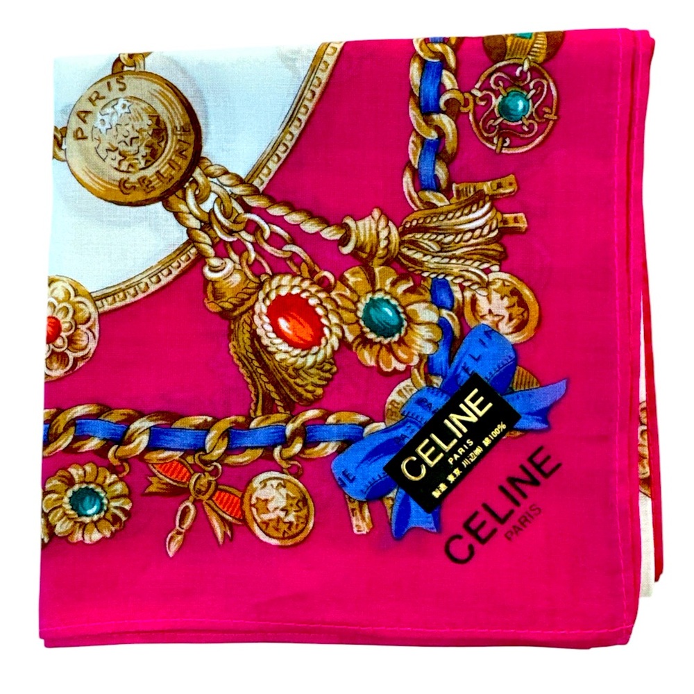 Celine scarf,  19" X 19" Cotton NWT - Picture 3 of 11